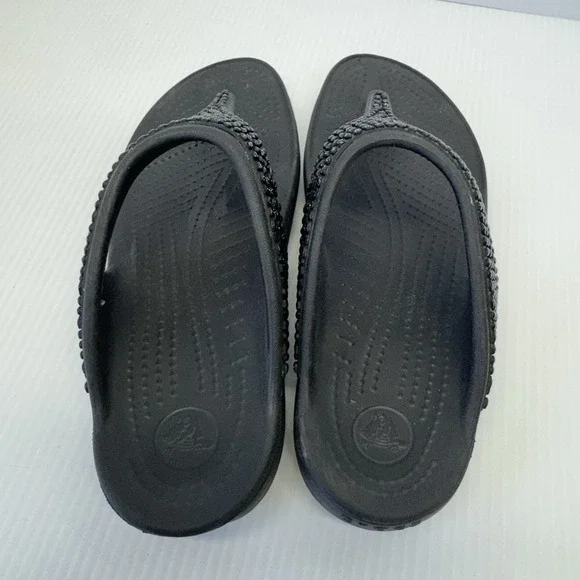 Crocs Sloane Embellished Beaded Sandal Women Black Thong Slide Slip On Size 8 - Picture 6 of 7
